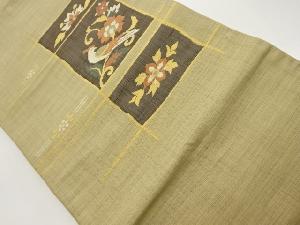 変わり格子に花鳥模様織出し名古屋帯